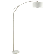 Load image into Gallery viewer, Moniz Adjustable Arched Arm Floor Lamp Chrome and White
