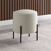 Load image into Gallery viewer, Basye Round Upholstered Ottoman Beige and Matte Black
