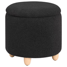 Load image into Gallery viewer, Valia Faux Sheepskin Upholstered Round Storage Ottoman Black
