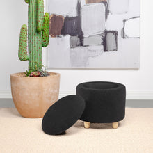 Load image into Gallery viewer, Valia Faux Sheepskin Upholstered Round Storage Ottoman Black
