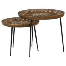 Load image into Gallery viewer, Nuala 2-piece Round Nesting Table with Tripod Tapered Legs Honey and Black
