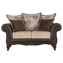 Load image into Gallery viewer, Elmbrook 2-piece Upholstered Rolled Arm Sofa Set with Intricate Wood Carvings Brown

